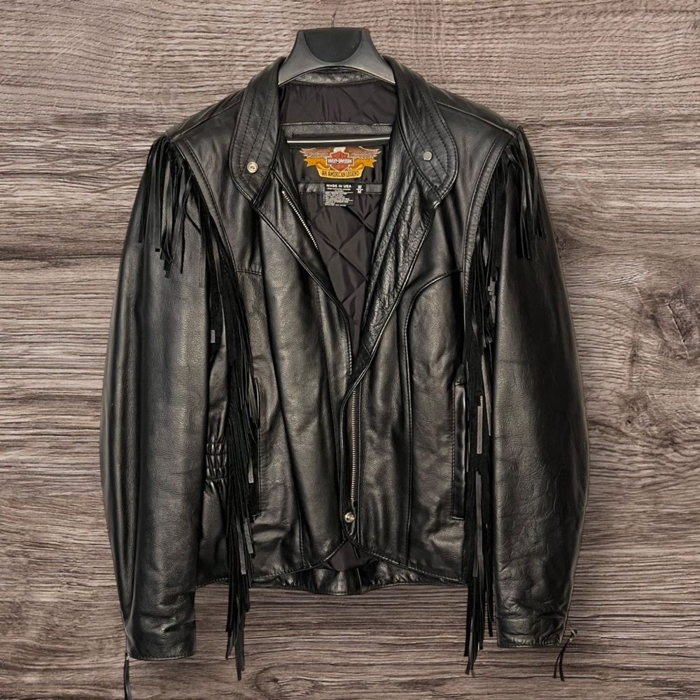 Harley Davidson Women's Heavy Leather Western Fringe Jacket Medium Made In USA